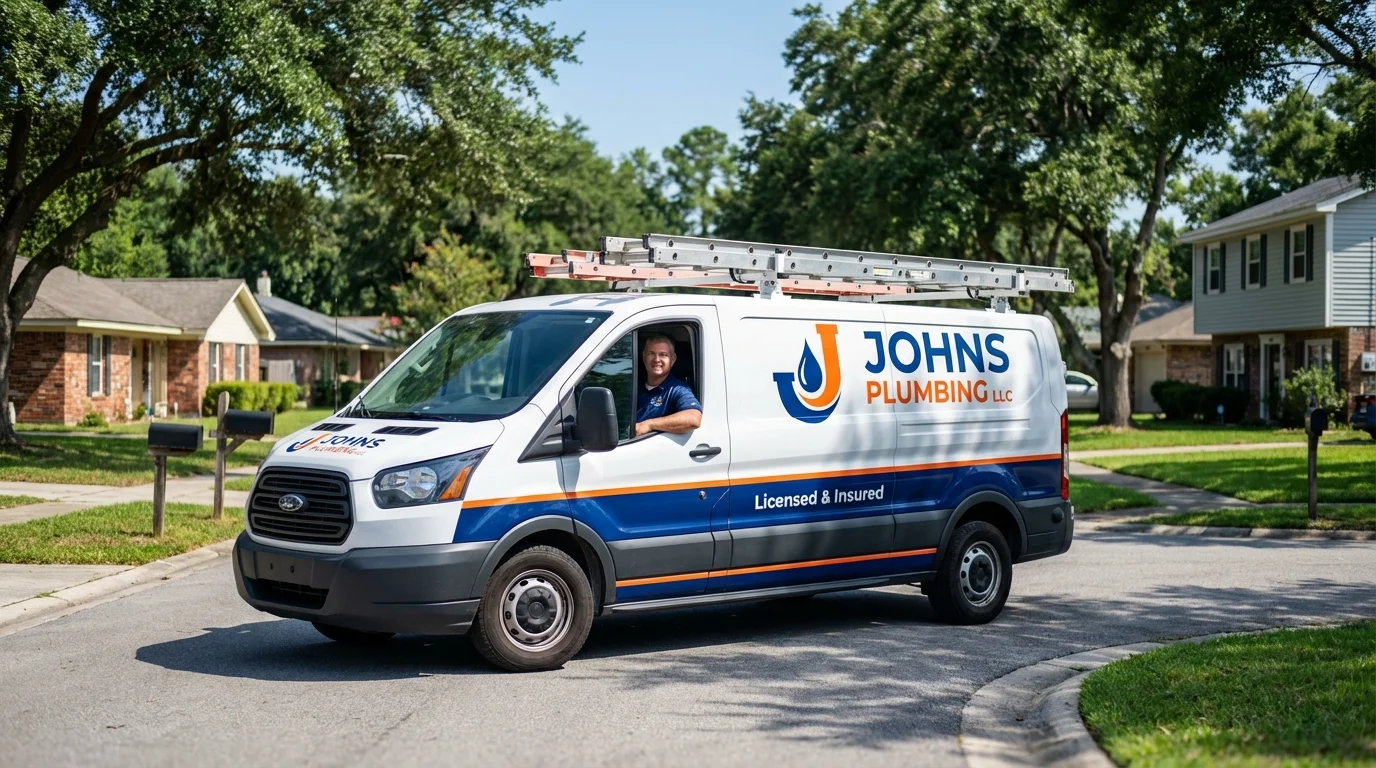 Johns Plumbing LLC service van in Coralville, IA