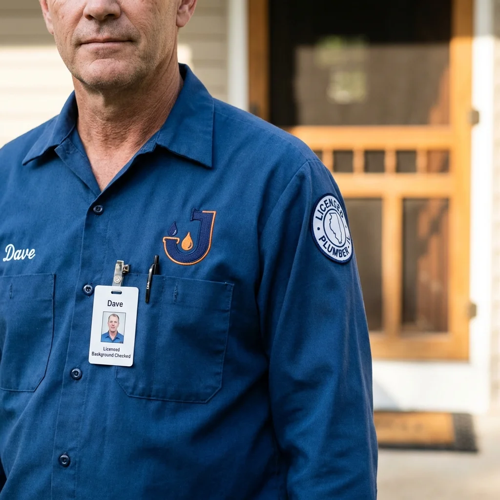 Licensed plumber showing ID badge in Coralville, IA